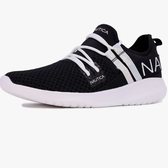 Nautica Women Sneaker Lace-Up Jogger Running Shoe, Black & White Silver, 7.5 - Picture 1 of 10